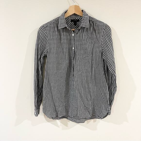 J. Crew Popover Lightweight Shirt Blouse Black and White Gingham size 0 - Picture 1 of 6
